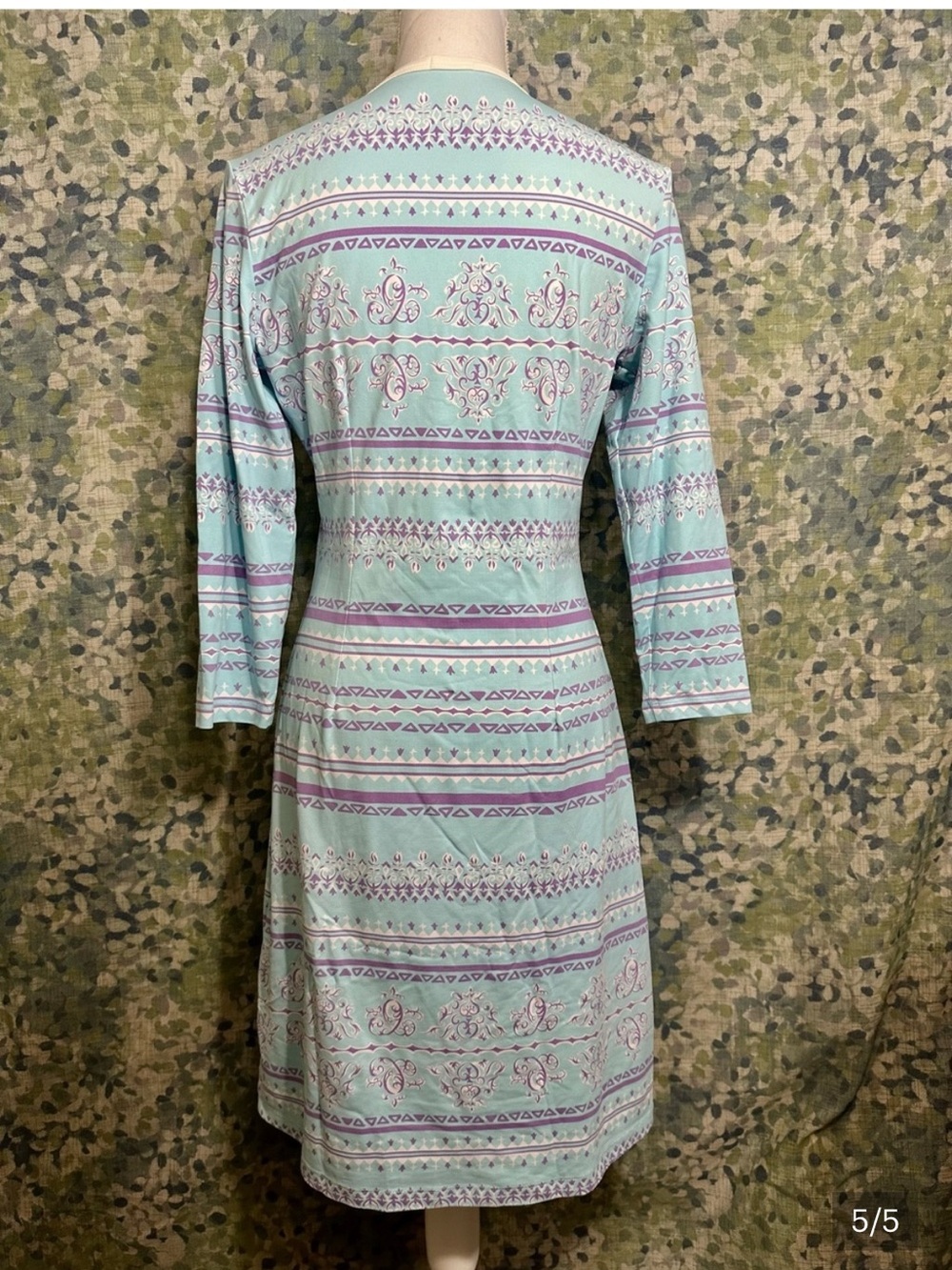 J. McLaughlin Aqua Lavender Printed Knit Dress 3/4 Sleeve Stretch Size S - Picture 5 of 5
